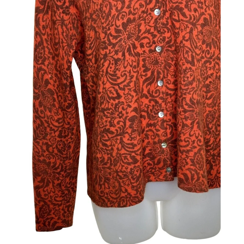 Vintage Jillian Jones Cardigan Sweater Womens Large Rust Brown‎ Paisley Buttons